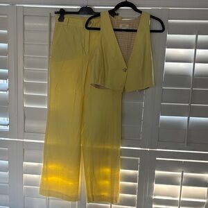 Maeve Lemon Yellow Wide-Leg Pants with Matching Vest